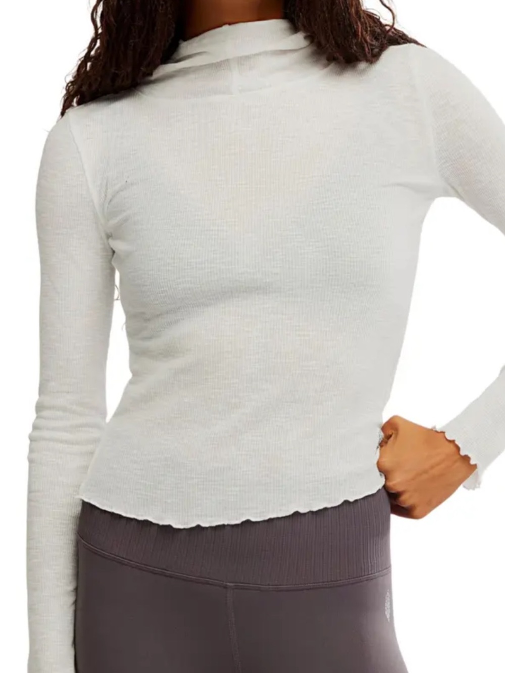 FP Movement by Free People White Ribbed Mock Neck Long Sleeve Top